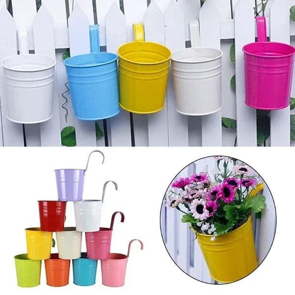 10 Colors Metal Iron Flower Wall Hanging Plants Pot Hook Bucket Tin Garden Planter Pots Balcony Succulent Basket 260615