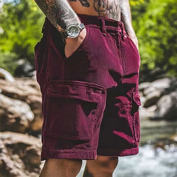 Summer Vintage Mens Cargo Shorts Trendy Retro Corduroy Short Pants Mens Casual Solid Color Shorts Sports Breathable Sweatpants M260617