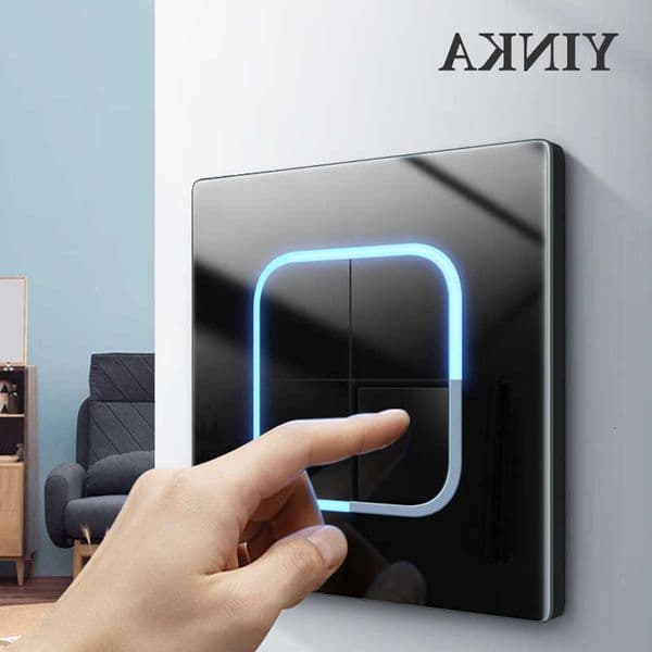 Acrylic YINKA Tempered Glass Panel Button Black Wall Socket Light Switch 1 2 3 4 Gang/1 2 Way LED Indicator Lights 86mm90mmR260617