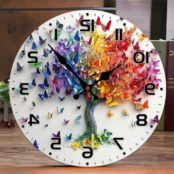 Butterfly Tree Wooden Round Silent Hanging Wall Clock Suitable For Living Room Office Study Room Bedroom Home Decoration D260617