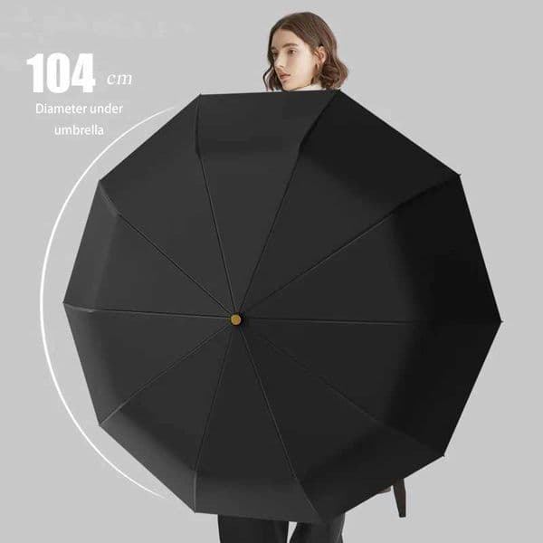 Fully automatic wooden handle curved hook windproof sunscreen folding umbrella for men and women in sunny and rainy weather C260617