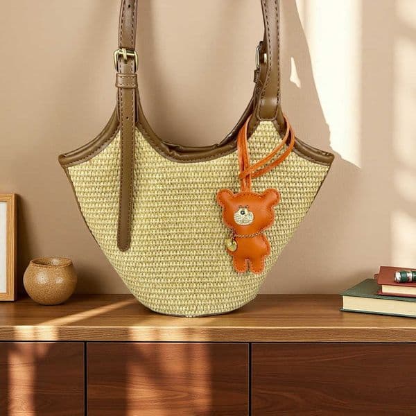 Sparkling Diamond PU Leather Bear bag charm - Cute Elegant Bag Charm with Metal Necklace Unique 3D Design for Purse/tote L260617