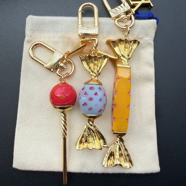 Multicolor Macaron Candy Lollipop Bag Charm Luxury Designer Monogram Stainless Steel Keychain for Women Men Handbag Pendant Car Key Ring Premium Fashion Gift