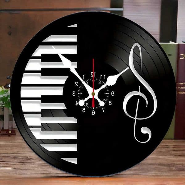 Music Notes Wooden Round Silent Hanging Wall Clock Suitable For Living Room Office Study Room Bedroom Home Decoration D260617
