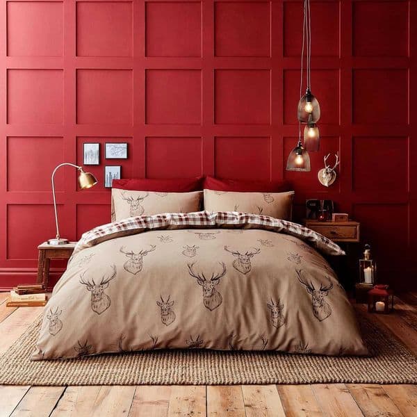 Reversible Check King Duvet Cover Set with cases Reindeer Plaid Double-sided Printing 100 PolyesterQueen King Size D260617