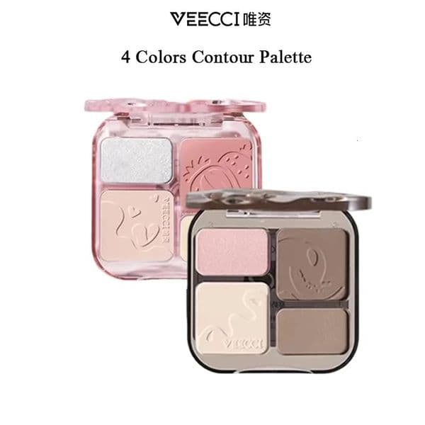 VEECCI 4 Color Contour Palette Powder Matte Shimmer Bronzer Highlighter Brighten Nude Tones Longlasting Makeup 260615