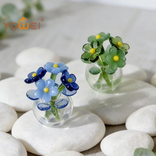 Latest Glass Flower Decor Gifts Handcrafted Floral Sculpture Bouquet With Vase Mini Decoration For Home Room 260615