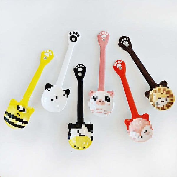 Cartoon ceramic trendy cute animal soup spoon, underglaze colored spoon