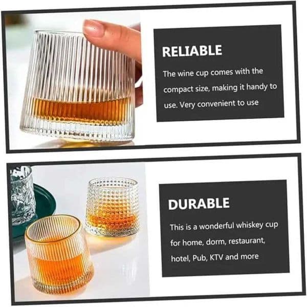 Novel Creative and Rotatable Whiskey Glass Bar Supplies Vintage Wine Glass with Wooden Base Suitable for Scotch Bourbon J260617