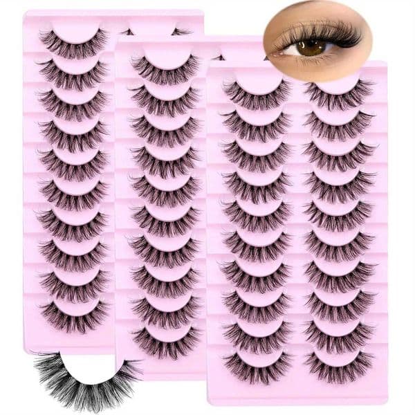 3Boxes30Pairs Fluffy False Eyelashes Wispy Lashes 3D Volume Strip Lashes D Curl Fake Eyelashes with Clear Band Eye Lashes C260618