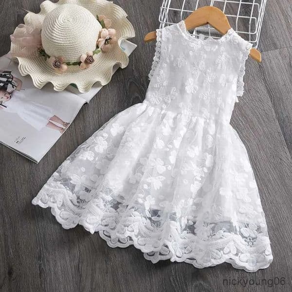 perfume Girl's Dresses White Summer Flower Girls Birthday Sleeeveless cologne Wedding Evening Ball Gown Floral Kids Dress For Girl Cloth 002
