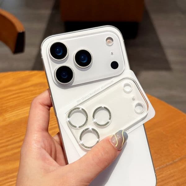 Sparkle Glitter Integrated Anti-Shatter Anti-Drop Camera Lens Protective Film, HD Clear Lens Cover Compatible with iPhone 17, 17 Pro, 16 Pro, iPhone 15