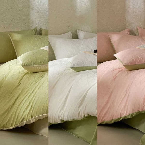 Washed Linen Jacqurd Cotton Bed Bedding Set with Bedsheet Duvet Cover Pillowcase Plaid Bed Sheet Sets Twin Full Queen King Size L260618