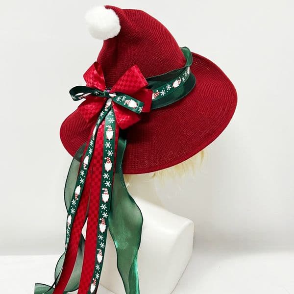 Cross-border brim Christmas-style headwear, sweet cute Lolita style with pom-poms large bows for witches and Christmas