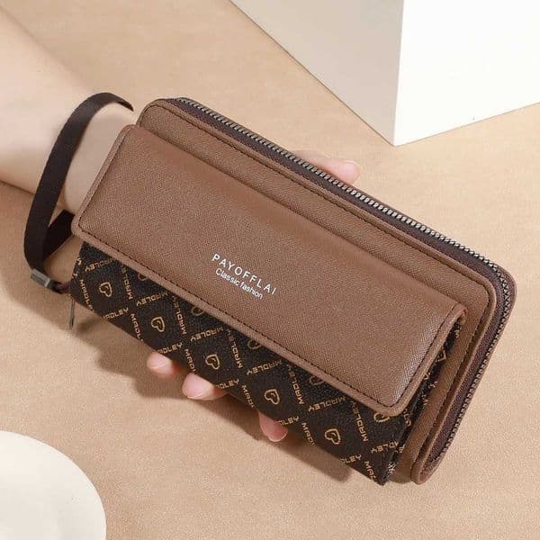 Classic Mens Faux Leather Wallet Double Layer Snap Closure Zippered Card Holder Photo Compartment Color BlockingT260618