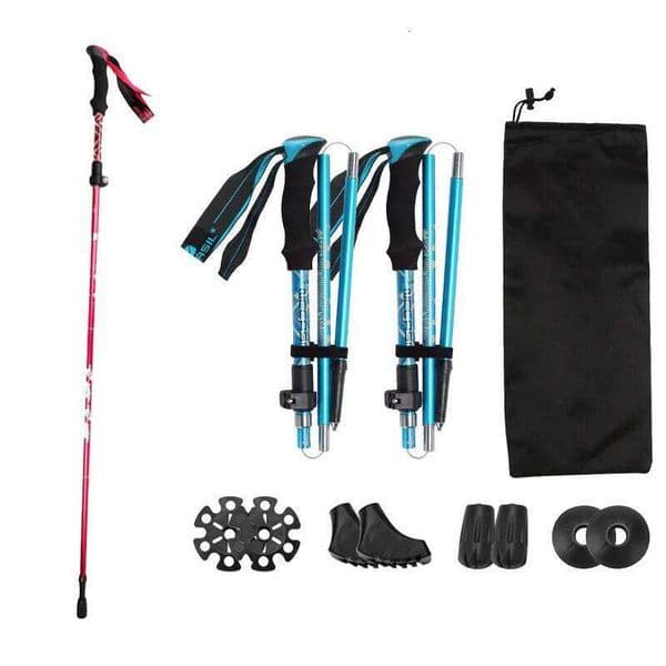 2Pcs Ultralight Trekking Poles Hiking Canes Folding Aluminum Pole Nodic Walking Sticks 26L0618