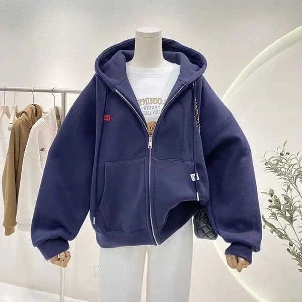 Loose Simple Plush Thickened Hooded Sweatshirt for Women Autumn Winter Casual Oversize Zipper Jacket S260618