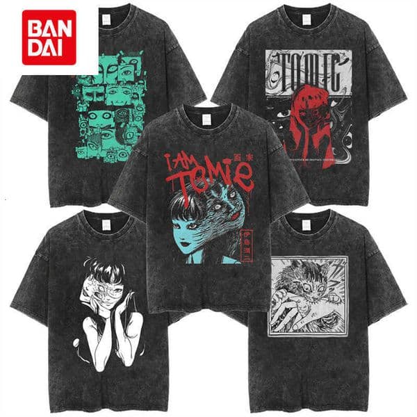 Bandai Junji Ito Tomie lto Junji washed distressed printed short-sleeve T-shirt mens top t-shirt L260618TB4O