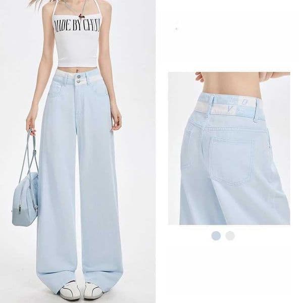 Loose Casual Wide Leg Denim Pants Summer New Thin 100 Cotton Womens High Waist Y2K Contrast Stitching All Match Baggy JeansT260618