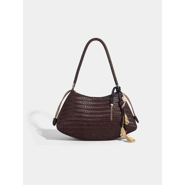 French-Style Woven Basket Women's PU Leather Shoulder Vintage Handmade Bag, Ins Style