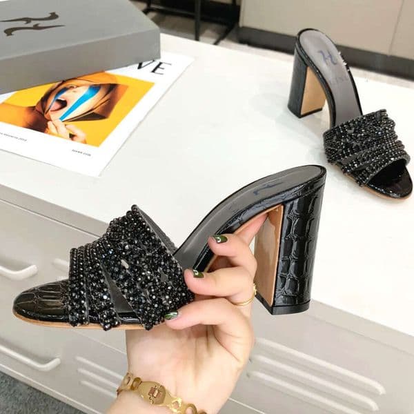Light Luxury Brand New Style Women's Slipper Sandal Shoes Gina Ladies Chunky High Heels 9 5 Cm Sandal Shoes With Diamond High Quality 82E