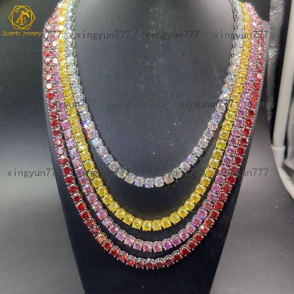 Iced Out Pass Diamond Tester Pink Yellow Red White Moissanite Diamond 2MM-65MM Sterling Silver Necklace Chain Tennis Chain thumbnail 2