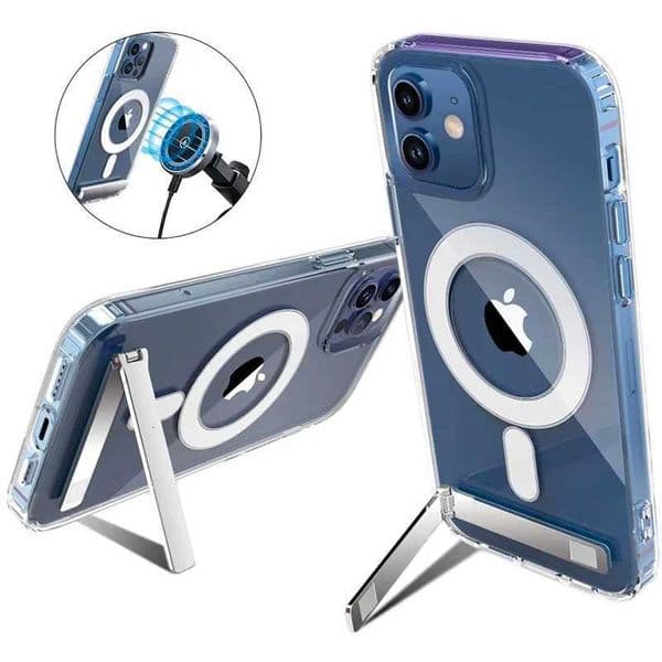 Magnetic Phone Clear Case with Kickstand for iPhone 17 Pro Max Air 16 15 14 Plus 13 12 11 Mini for Wireless Charging Back Cover J260618
