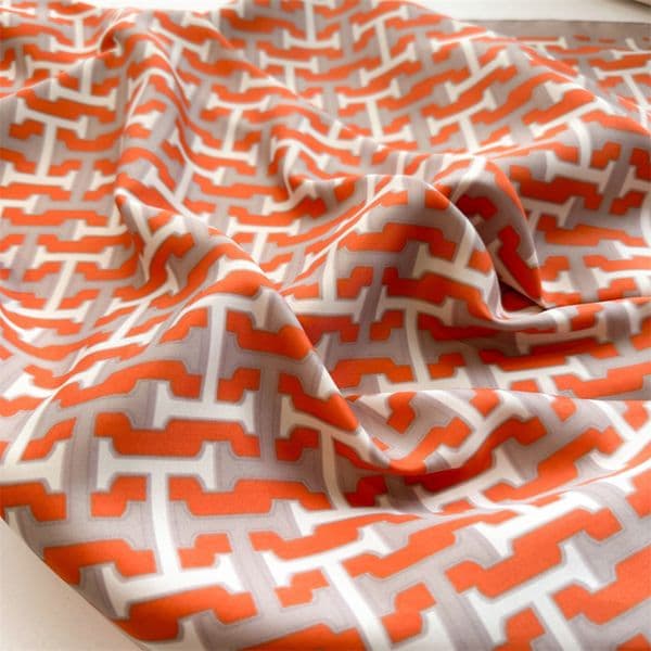 Designer Luxury Silky Square Scarf Women Fashion Geometric Print Orange Beige Soft Smooth Neck Head Wrap Lightweight Versatile Daily Accessory...