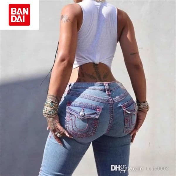 Bandai Jeans Womens Designer Fashion Embroidered Street Pants Clothes Casual High-Waisted Skinny Jean L260618