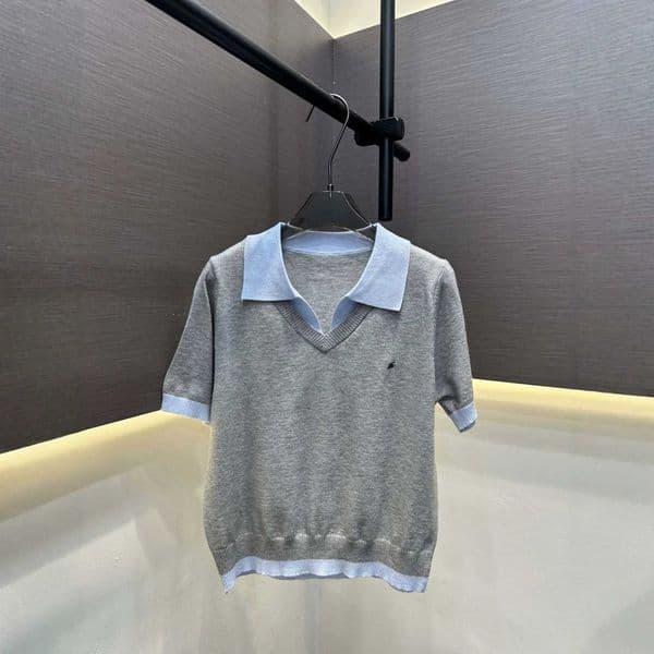 Designer's high-quality clothing Two-tone polo collar short-sleeve knit summer new style with small embroidery casual and versatile womens top8J4L