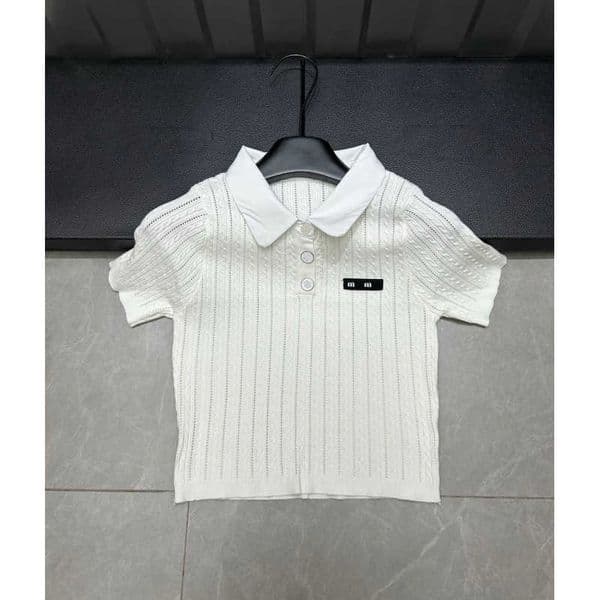 New early autumn NN letter-printed shirt twisted black label knitted short-sleeve pullover with a turn-down collar loose and versatile top