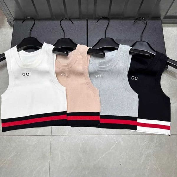 Designer's high-quality clothing Summer New Style Ancient Letter Color-Block Ribbon Sleeveless Round Neck Pullover Vest Slim Fit Versatile Top