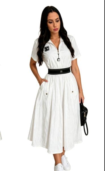 Luxury Casual Dresses Summer Elegant Office Lady Work Wear mid length dress casual short sleeve A-line skirt Street Robe One-piece Clothing