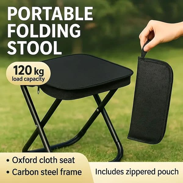 1pc Portable Folding Pencil Stool for Outdoor Picnic Small Folding Stool for Camping and Fishing Durable Iron Frame Compact 260618