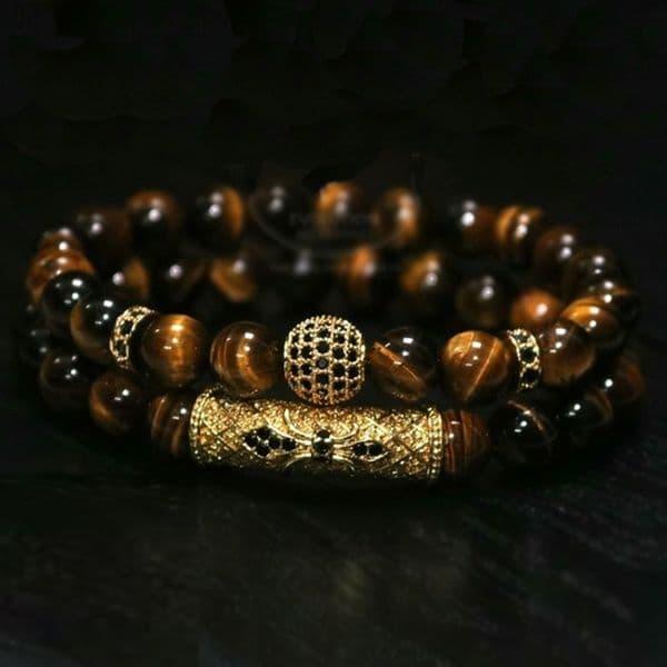 2pc/set Natural tiger eye pearl beads bracelet set jewelry for men and women elastic material Wrist Strap accessories Gift Valentines Day Holiday Christmas s