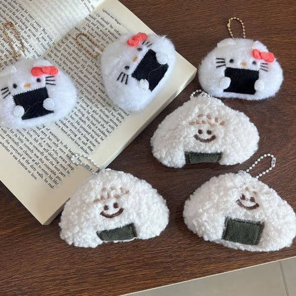 Hello Kitty Rice Ball Sushi Plush Keychain Cute Cartoon Backpack Bag Pendant Girls Decor