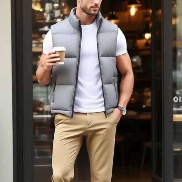 New Men's Gray Vest Warm Sleeveless Jackets Winter Windproof Zipper Coat Autumn Stand-up Collar Casual Waistcoat Brand Clothing