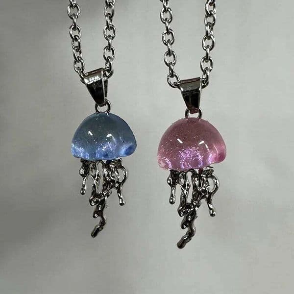 Dreamy Blue pink Jellyfish Pendent For Women Vintage Couple Elegant Long Tassels Charms Necklace Simple Jewelry