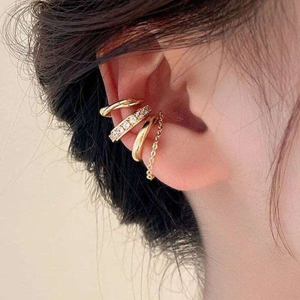 3Pcs/set Rhinestone Zircon C Shape Clip Earring for Women Simple Tassel Geometry No Piercing Ear Cuff Party Jewelry Gift