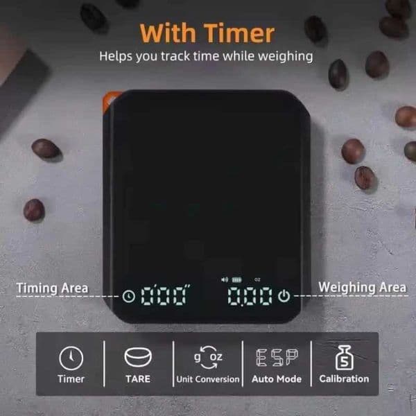 KitchenMini Coffee Scale with Timer 2kg/01g Accurate Scale Rechargeable Digital Kitchen Scale for Espresso and Pour-Over Coffee C260621