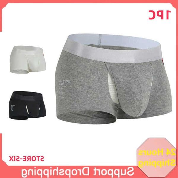 Front 1PC Open Mens Boxers Underwear Cotton Sexy Plus Size M-XXXL Shorts Panties Comfortable Soft Male Boxers U Convex Lingerie M260621