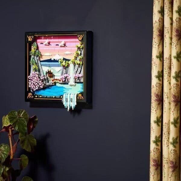 Cross-border new-style artistic lifestyle cherry blossom landscape wall hanging frame building blocks assembly toy