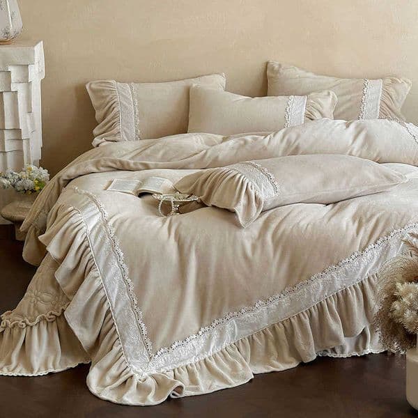 Lace French Ruffles Princess Bedding Set Winter Thick Warm Velvet Duvet Cover Quilted Bedspreads/Bed Skirt With cases 4Pcs D260621