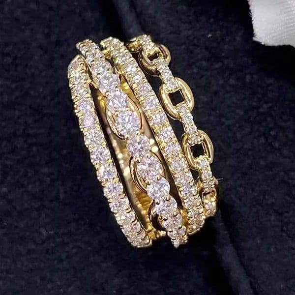 Huitan Mti-layers Design La Rings Gold Color Inlaid Shiny CZ Tren Luxury Accories Jewelry for Wedding Party AnniversaryT260621