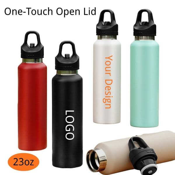 Custom Logo 23oz Stainless Steel Threadless Sports Water Bottle Personalized Vacuum Insulated Push-Button Flask for Promotional