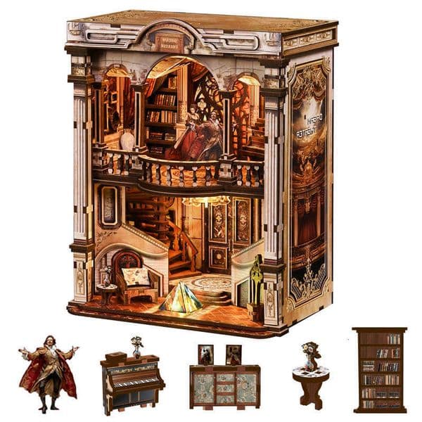 House DIY Wooden Dream Opera Book Nook Shelf Insert Kits Miniature Model Kit With Light Bookend for Friends Birthday GiftsR260621