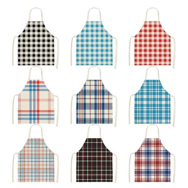 Grid Color Pattern Apron Kitchen Cooking Accessories Kitchen Oil-proof Adult Linen Sleeveless Apron Kitchen Cleaning Delantal D260621