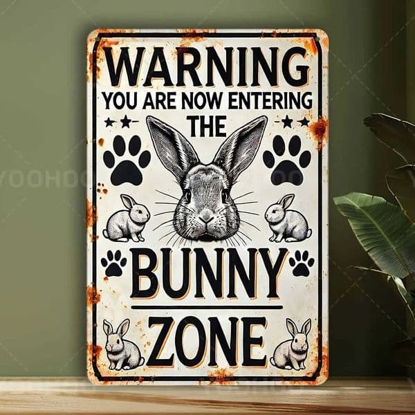 Zone Bunny 1pc Metal Vintage Wall Decor Sign - Rabbit Bunny Decoration with Paw Prints - Easter Spring L260621
