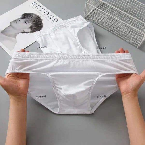 Mens Underwear Pure White Cotton Triangle Briefs Simple Comfort Breathable Underpants 132