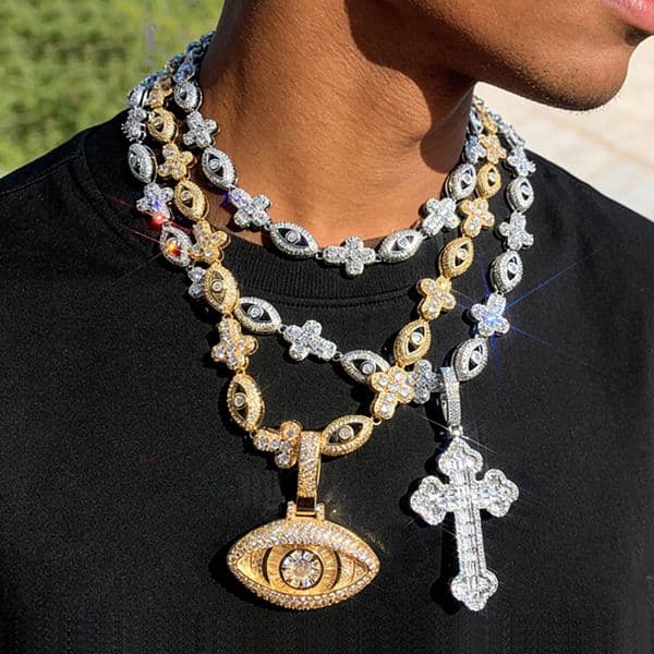 Cross-Border European and American Style Cross Necklace with Inlaid moissanite Pendant for Men Hip-Hop Trendy Jewelry